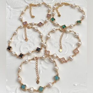 BLACK FRIDAY DEAL 12-Handmade Natural Pearl And Gemstone Clover Bracelet